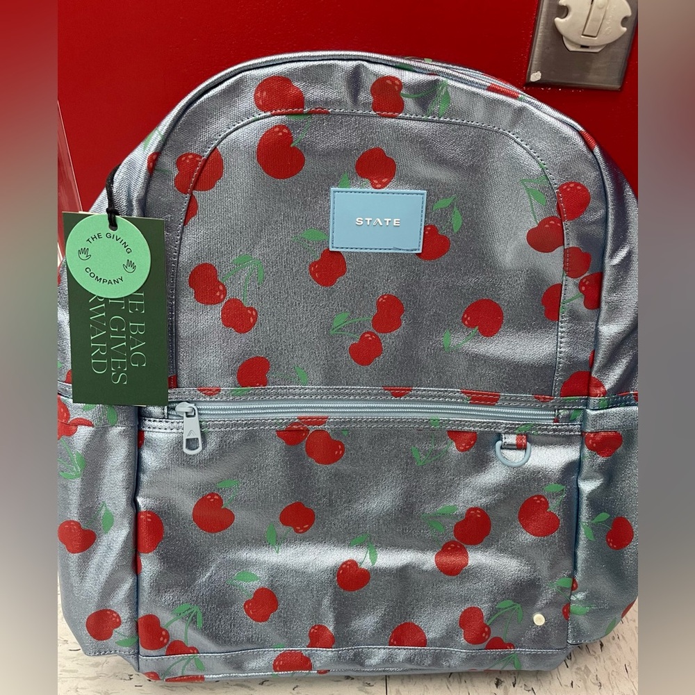 NEW STATE KANE - LARGE double zipper. Kids Cherry Pattern Backpack